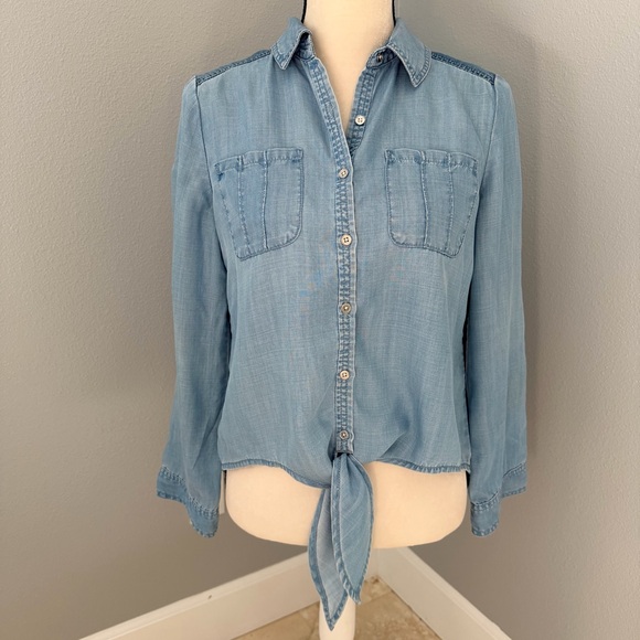 Chico's Tops - Chico's Light Blue Tie-Front Denim Button-Down